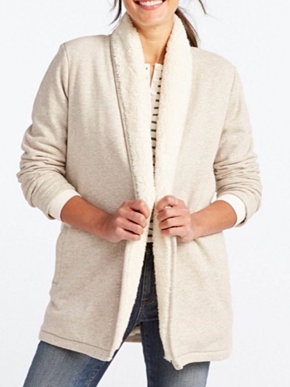 L.L. Bean Sherpa Jacket Women’s 1912 French Terry Open Cardigan Coat Cozy Sz M